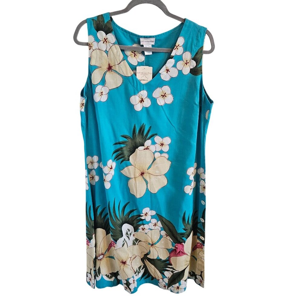 Soft Surroundings Woman Size L NWT V Neck Shift Hawaiian Dress Floral Tropical
